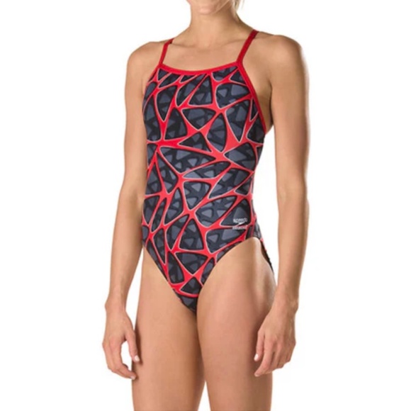 Speedo Other - speedo Women's Swimsuit Hard Wired One Back Size 30 Red Black Abstract Print New